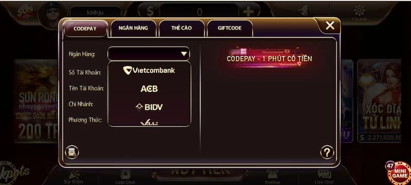 nạp tiền tài khoản Sun Win qua codepay 